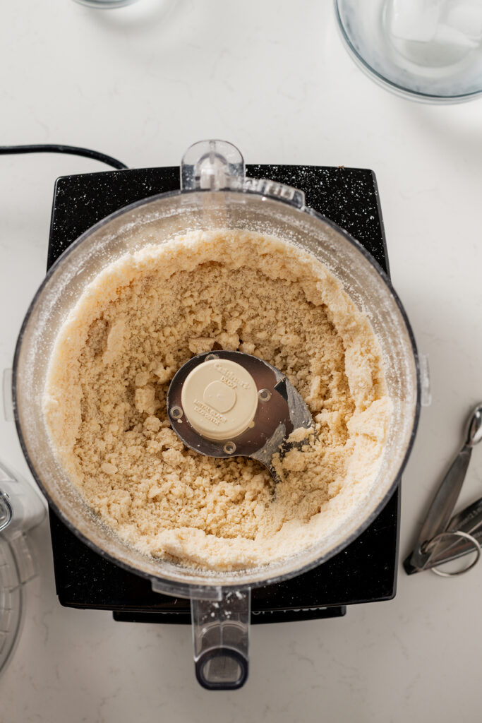 Overhead shot of step four in making the pie dough for Banana Cream Pie.