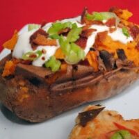 Baked Sweet Potatoes with Maple Jalapeno Sour Cream