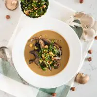Mushroom Soup with Hazelnut Gremolota
