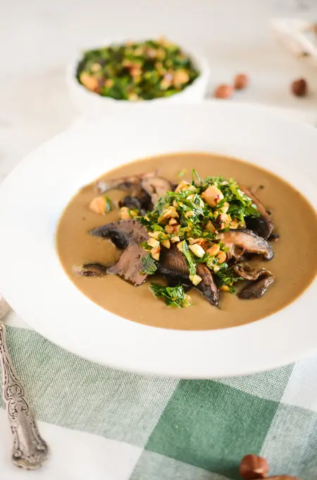 Mushroom Soup with Hazelnut Gremolota