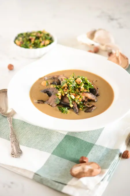 Mushroom Soup with Hazelnut Gremolota