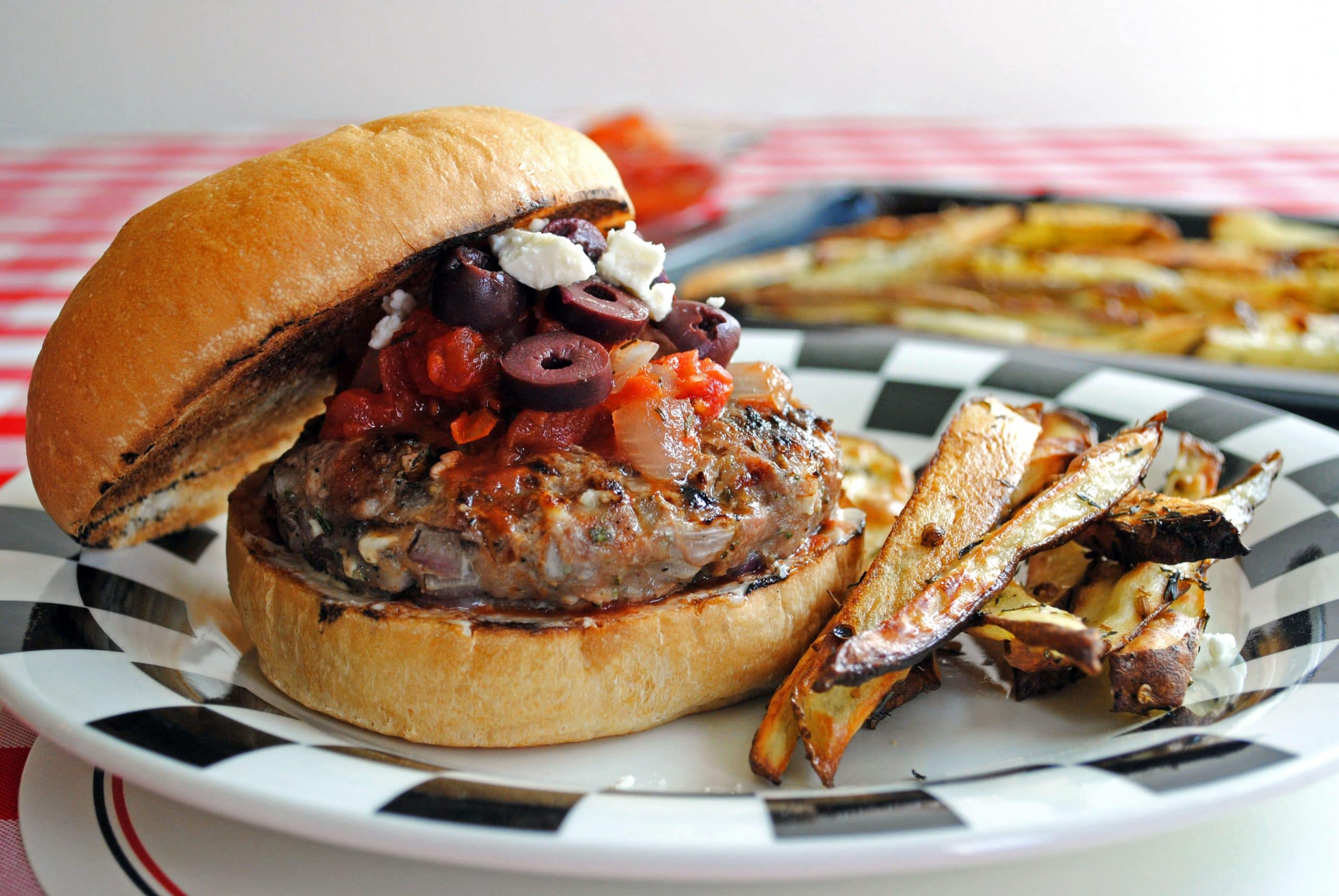 Turkey Burgers with Tomato Jam, Olives, and Feta with Coriander Oven