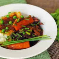 Classic Pot Roast with Garlic-Thyme Gravy and Mashed Potatoes and Peas