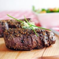 Pepper-Crusted Filet Mignons with Blue Cheese-Chive Butter