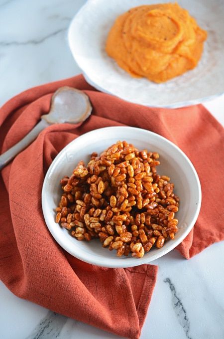 Sweet Potatoes with Crispy Rice Topping