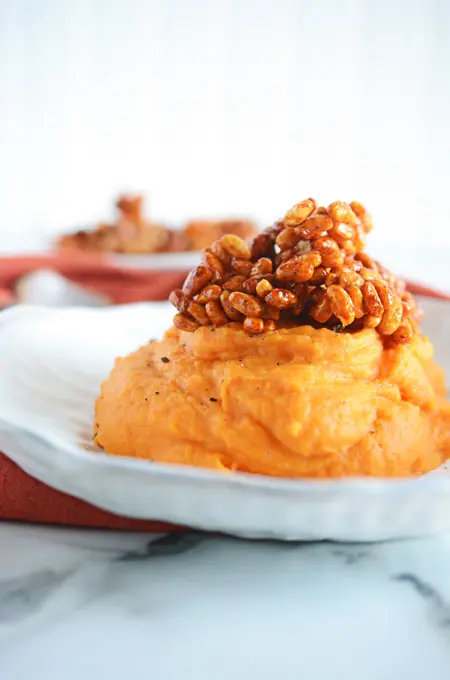 Sweet Potatoes with Crispy Rice Topping