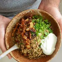 Rice and Lentils with Crispy Onions