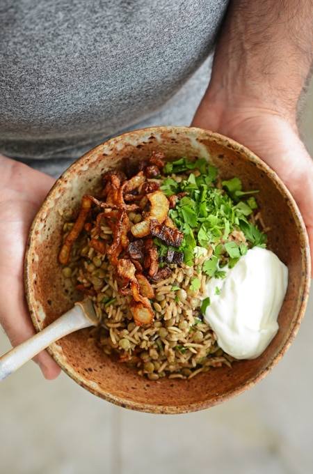Rice and Lentils with Crispy Onions