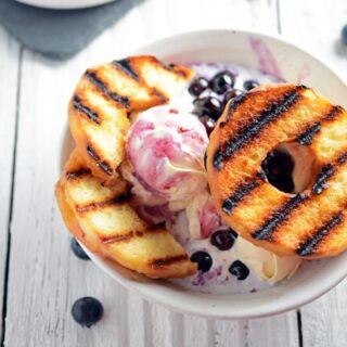 Grilled Doughnuts with Blueberry Sauce