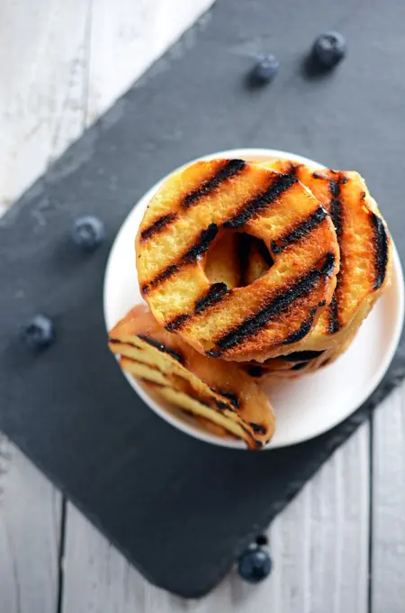 Grilled Doughnuts with Blueberry Sauce