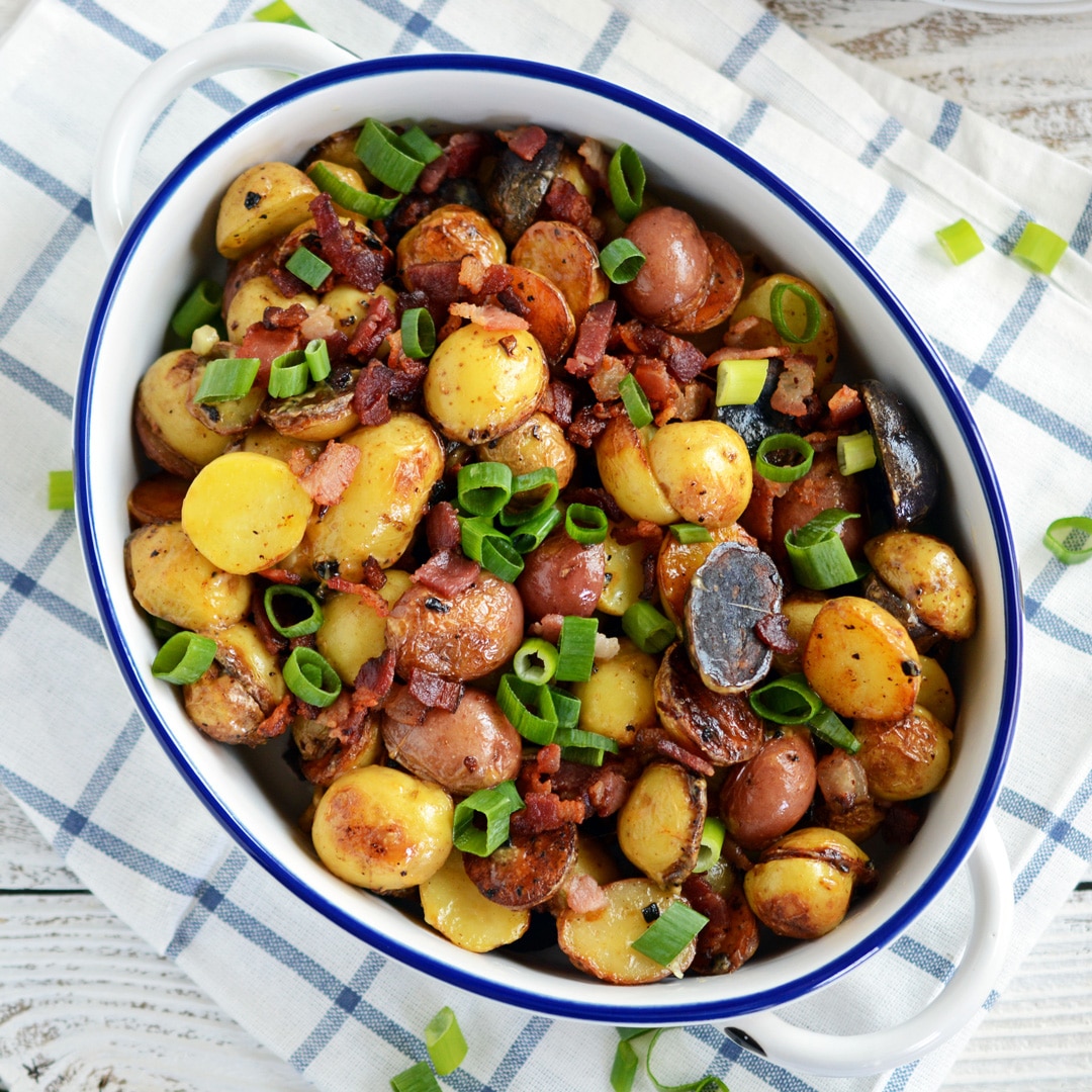 Cheesy Roasted Potatoes with Bacon - The Cake Chica