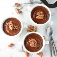 Warm Cocoa Pudding with Candied Pecans