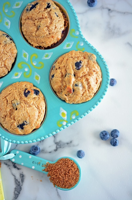 Reduced Sugar Blueberry Muffins