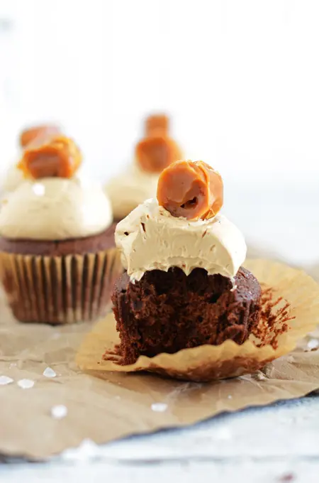 Chocolate Cupcakes with Caramel-Espresso Frosting