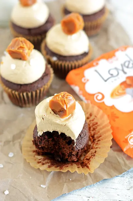 Chocolate Cupcakes with Caramel-Espresso Frosting