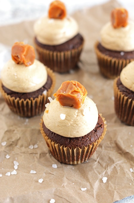 Chocolate Cupcakes with Caramel-Espresso Frosting