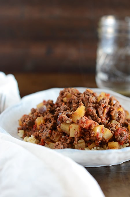 Beef Picadillo Over Brown Rice - The Cake Chica