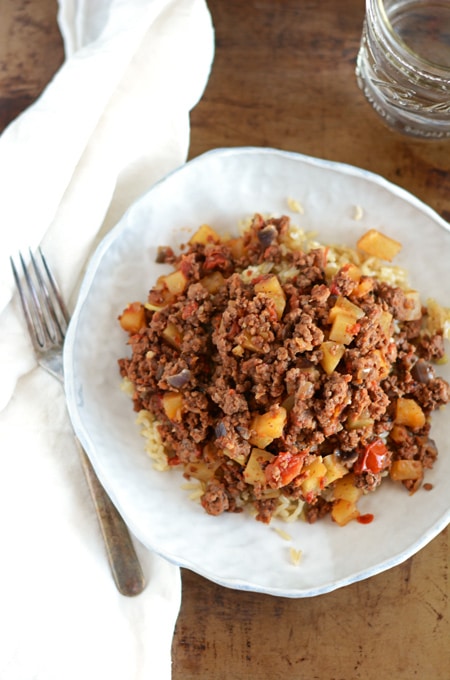 Beef Picadillo Over Brown Rice