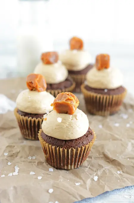 Chocolate Cupcakes with Caramel-Espresso Frosting