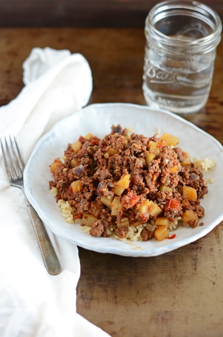 Beef Picadillo Over Brown Rice