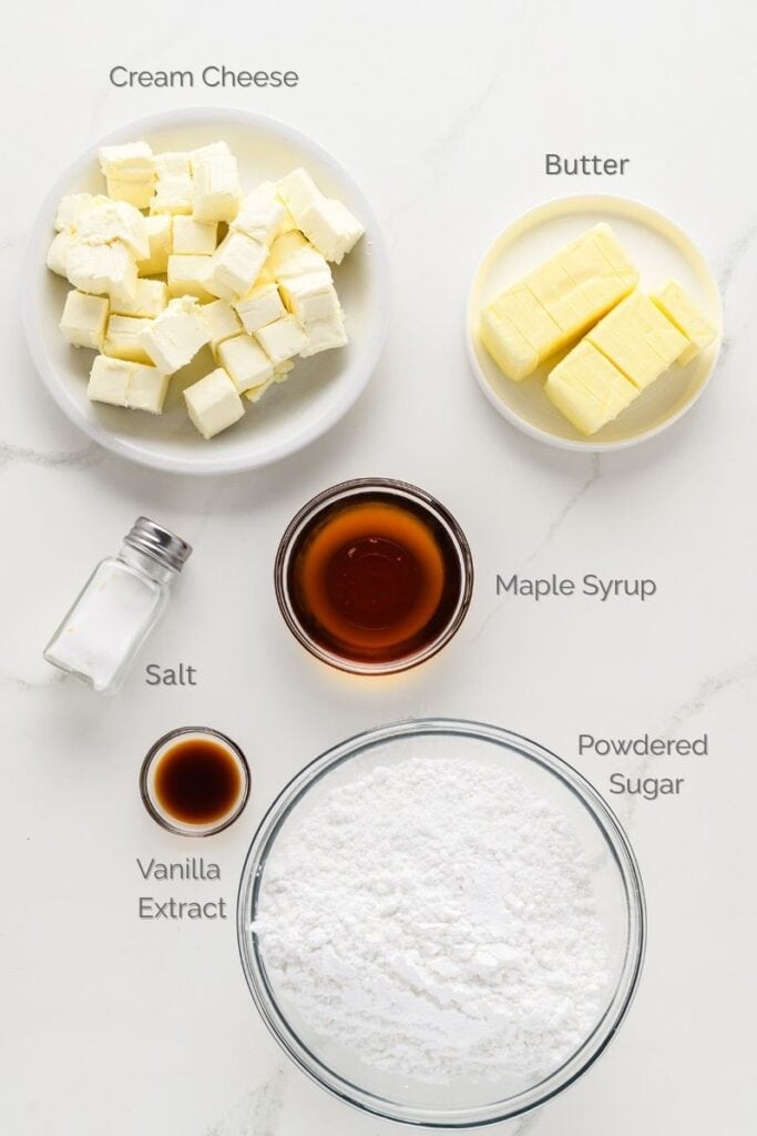 Overhead shot of Maple Cream Cheese Frosting for Pumpkin Cupcakes with Maple Cream Cheese Frosting.