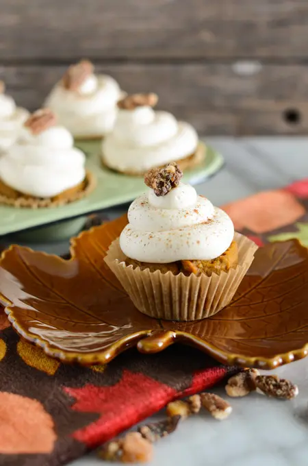 Pumpkin Cupcakes with Fluffy Maple Cream Cheese Frosting