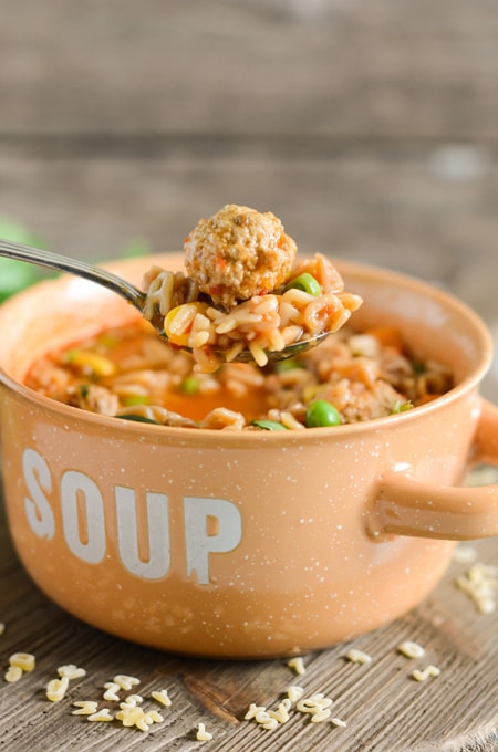 Mexican Alphabet Soup with Turkey Meatballs