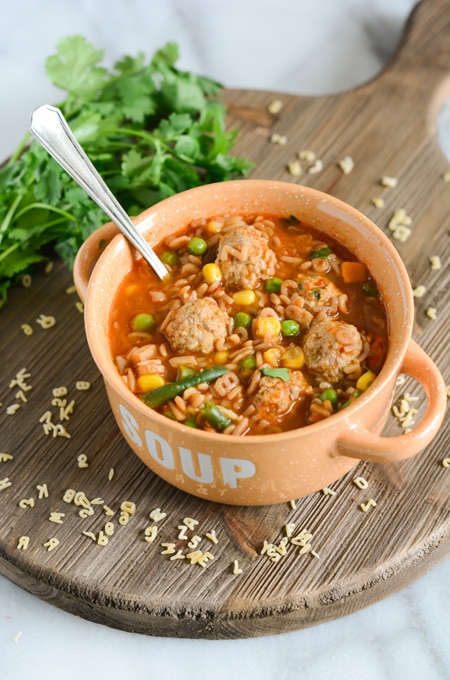 Mexican Alphabet Soup with Turkey Meatballs