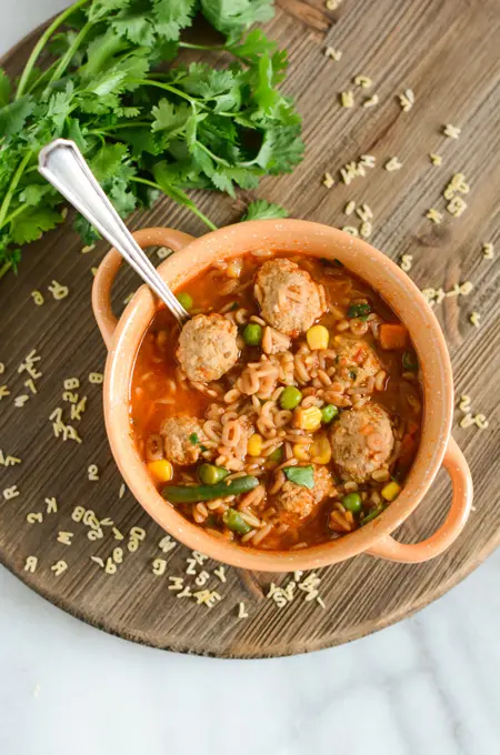 Mexican Alphabet Soup with Turkey Meatballs