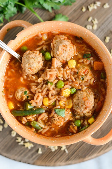 Mexican Alphabet Soup with Turkey Meatballs