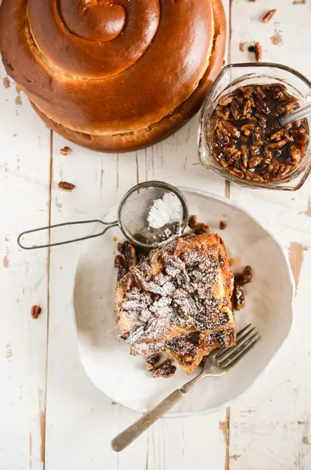 Overnight French Toast with Maple-Pecan Syrup