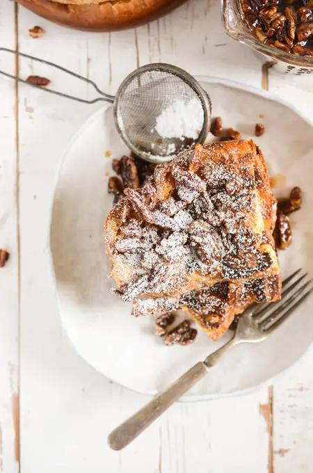 Overnight French Toast with Maple-Pecan Syrup