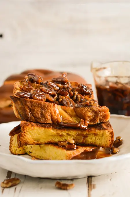 Overnight French Toast with Maple-Pecan Syrup