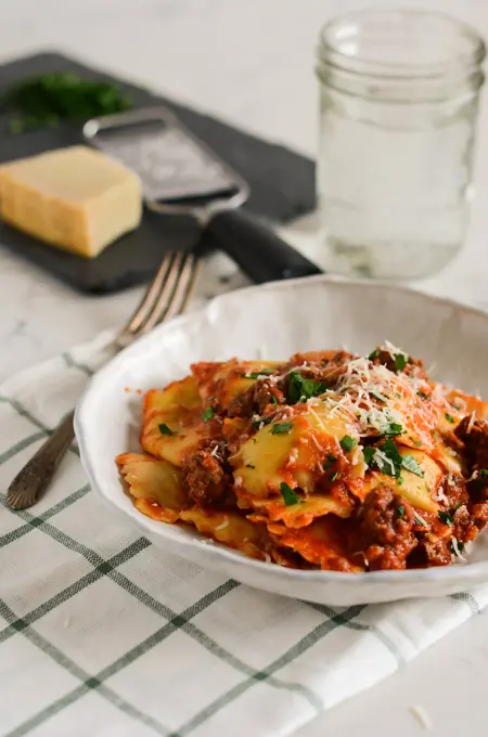 Porcini Ravioli with Meat Sauce