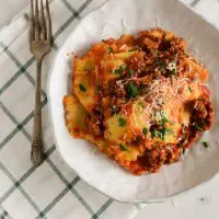 Porcini Ravioli with Meat Sauce