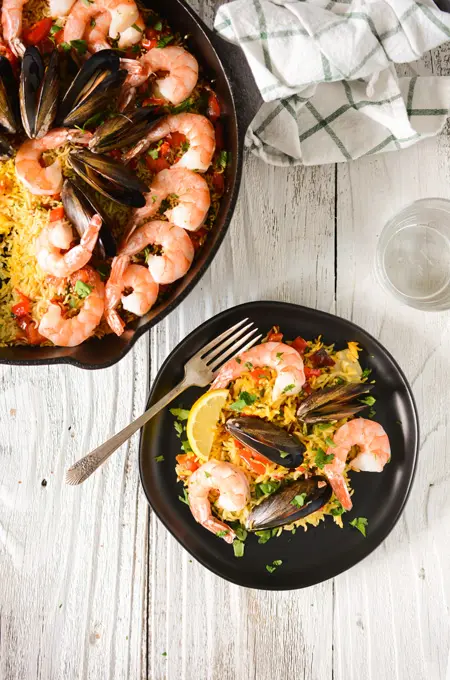 Oven Roasted Mussels and Shrimp Paella