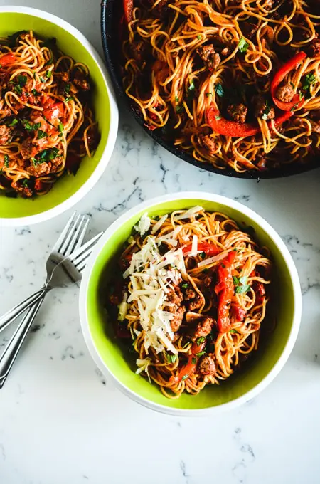 Spaghetti with Sausage and Peppers