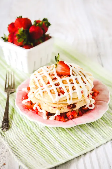 Strawberry Buttermilk Pancakes with Cream Cheese Icing