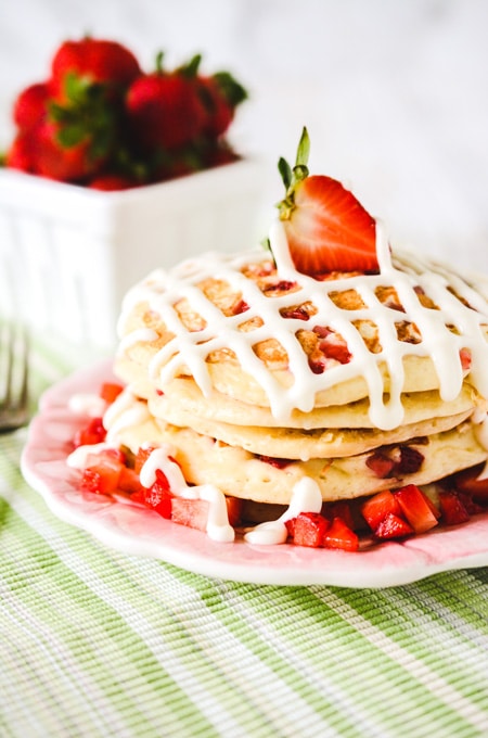 Strawberry Buttermilk Pancakes with Cream Cheese Icing