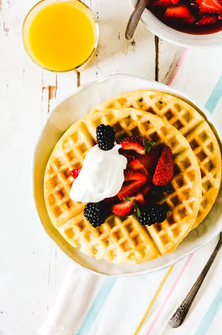 Waffles of Insane Greatness with Strawberry Compote