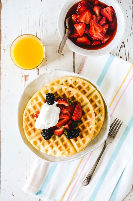Waffles of Insane Greatness with Strawberry Compote
