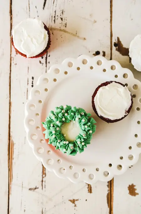 Red Velvet Christmas Wreath Cupcakes