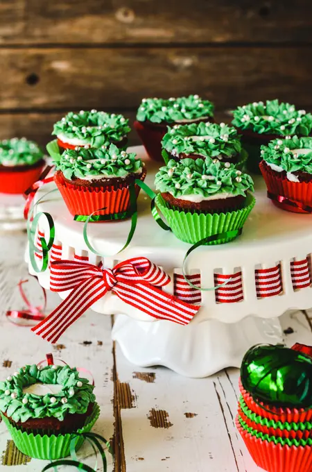 Red Velvet Christmas Wreath Cupcakes