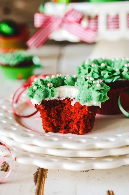 Red Velvet Christmas Wreath Cupcakes