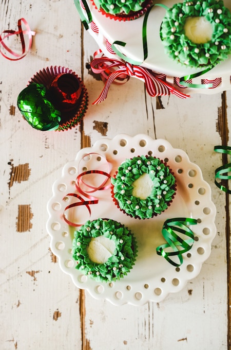 Red Velvet Christmas Wreath Cupcakes