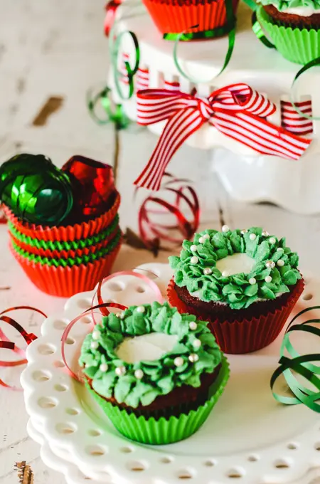 Red Velvet Christmas Wreath Cupcakes