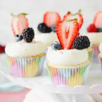 White Cupcakes with Mixed Berry Filling