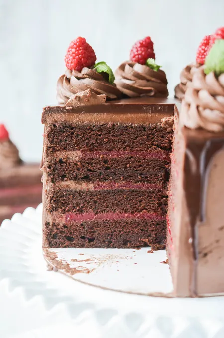 Chocolate Raspberry Cake with Whipped Ganache Frosting