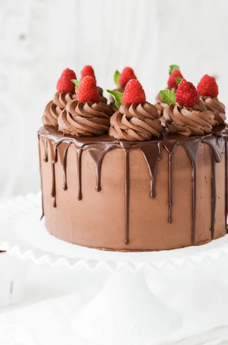 Chocolate Raspberry Cake with Whipped Ganache Frosting