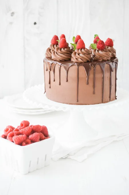 Chocolate Raspberry Cake with Whipped Ganache Frosting